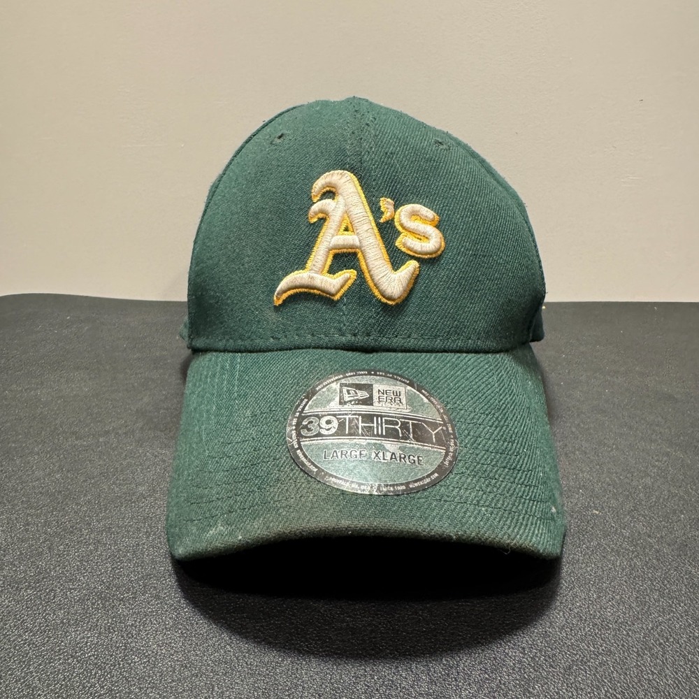 Vintage Oakland Athletics Hat Cap Fitted L/XL New Era Green Logo Embroidery
